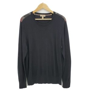 Burberry Brit Mens Crewneck Sweater Cashmere Cotton Blend Plaid Patches Size XXL